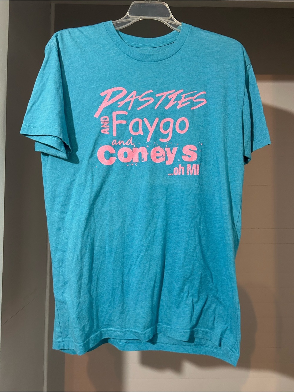 Love' Teal T‑Shirt with Pink 'Pasties and Faygo and Coney's' Graphic